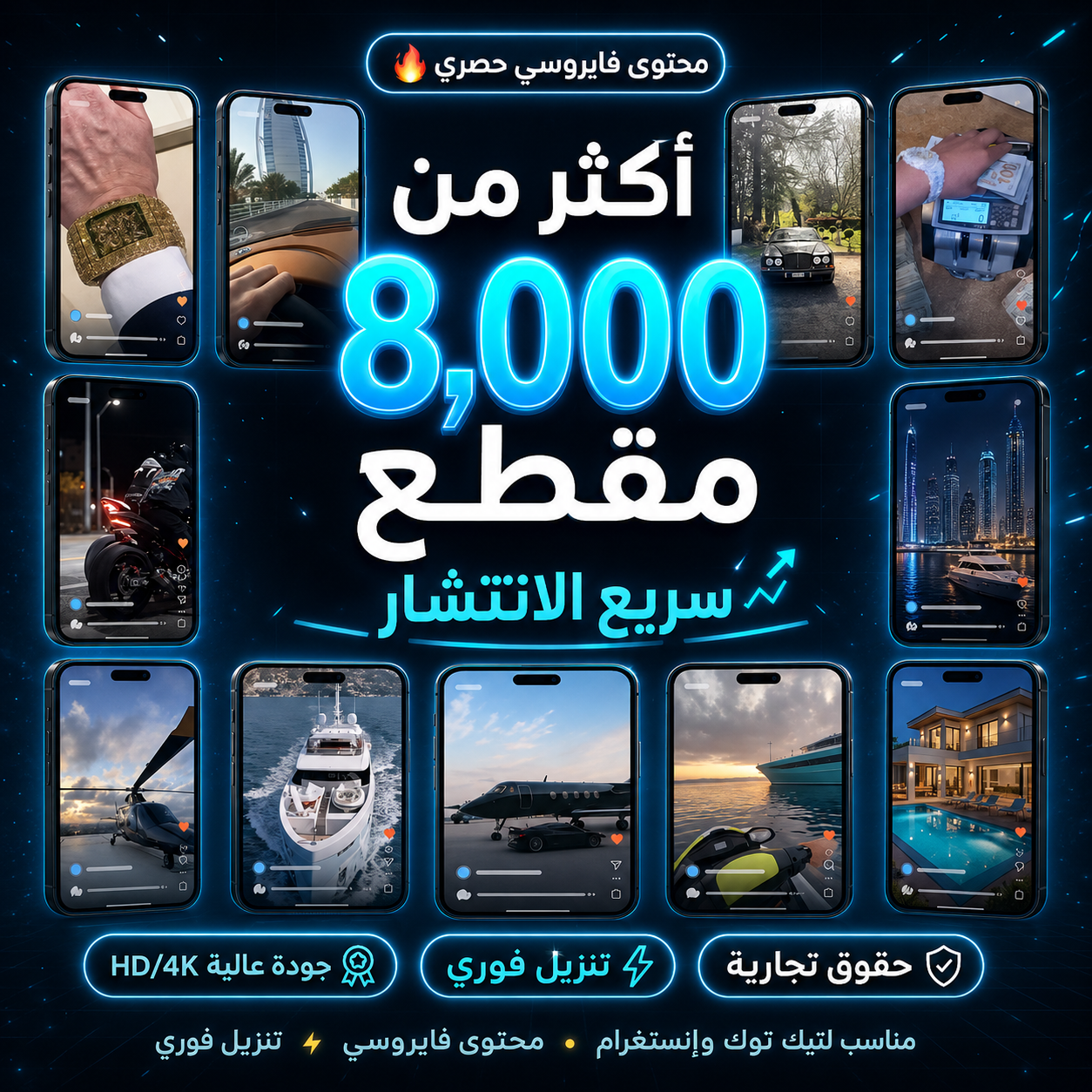 حزمة 8000+ مقطع وصورة جمالية بدون ظهور للريلز وتيك توك | محتوى قصير جاهز للنشر بجودة 4K