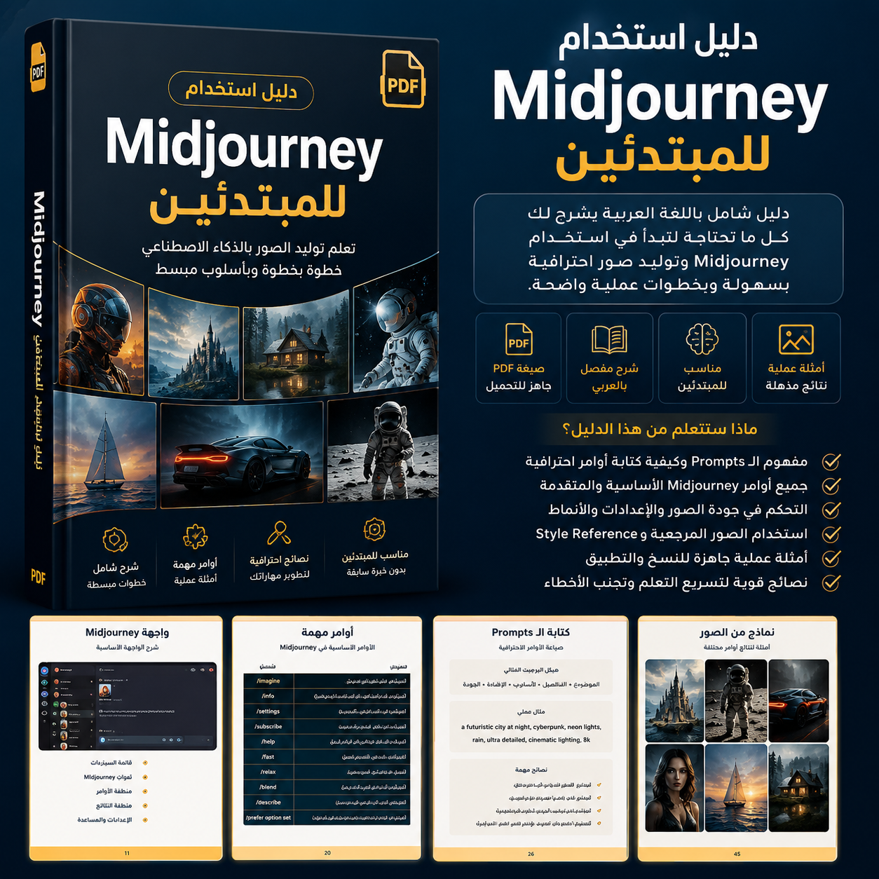 دليل استخدام Midjourney للمبتدئين PDF | تعلم توليد الصور بالذكاء الاصطناعي من الصفر